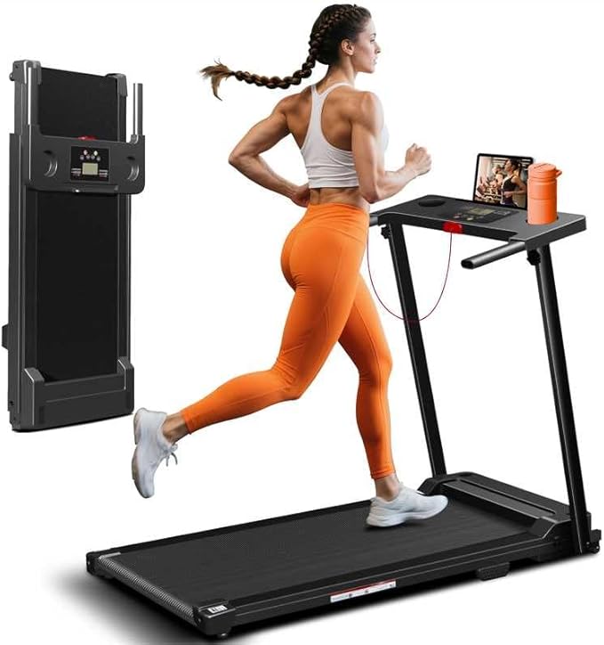 Treadmill with Handles, Portable Small Treadmills for Home and Office, 3.0HP Folding Walking Pad with 300 lbs Capacity, Cup Holder, LED Display and 12 Preset Programs-StrideForce Fitness