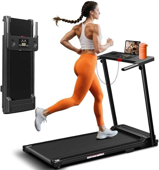 Treadmill with Handles, Portable Small Treadmills for Home and Office, 3.0HP Folding Walking Pad with 300 lbs Capacity, Cup Holder, LED Display and 12 Preset Programs-StrideForce Fitness