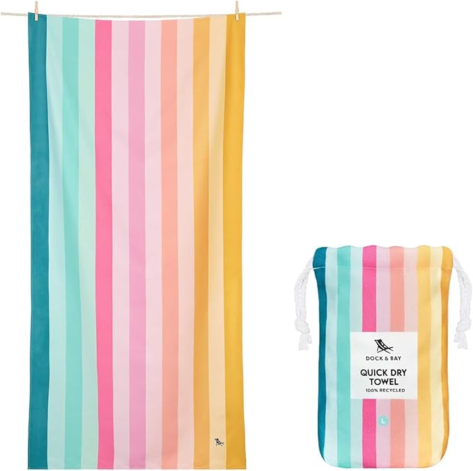 Dock & Bay Beach Towel - Quick Dry, Sand Free - Compact, Lightweight - 100% Recycled - Includes Bag - Rainbow Shores - Set of 4 - Large (160x90cm, 63x35)-StrideForce Fitness