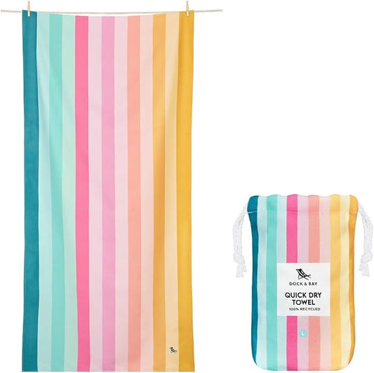 Dock & Bay Quick Drying Towel - for Sports & Gym - Compact, Lightweight - 100% Recycled - Includes Bag - Coastal Candy, Extra Large (200x90cm, 78x35)-StrideForce Fitness