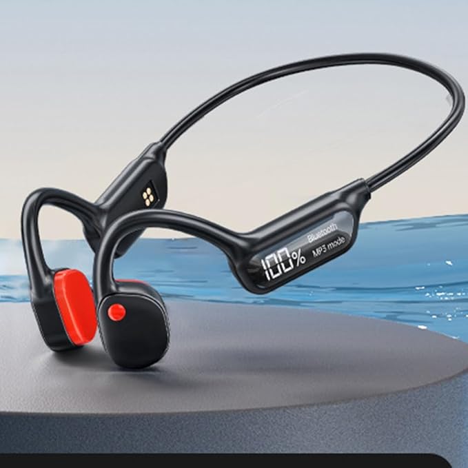 IHAO Swimming Headphones True Bone Conduction Open Ear Headset MP3 Player Built-in 32G Memory IP68 Underwater Waterproof Stereo Bluetooth Earphone for Driving Bicycling Running Skiing-X10 Black-StrideForce Fitness