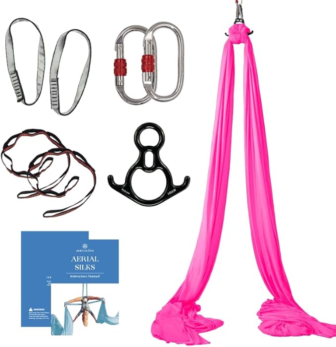 Aerial Silks Starter Kit - Durable 9 Yards of Aerial Yoga Hammock with Hardware & Guide - Aerial Swing for Acrobatic Flying Yoga & All Levels (Aerial Rigging Point Up to 13ft)-StrideForce Fitness