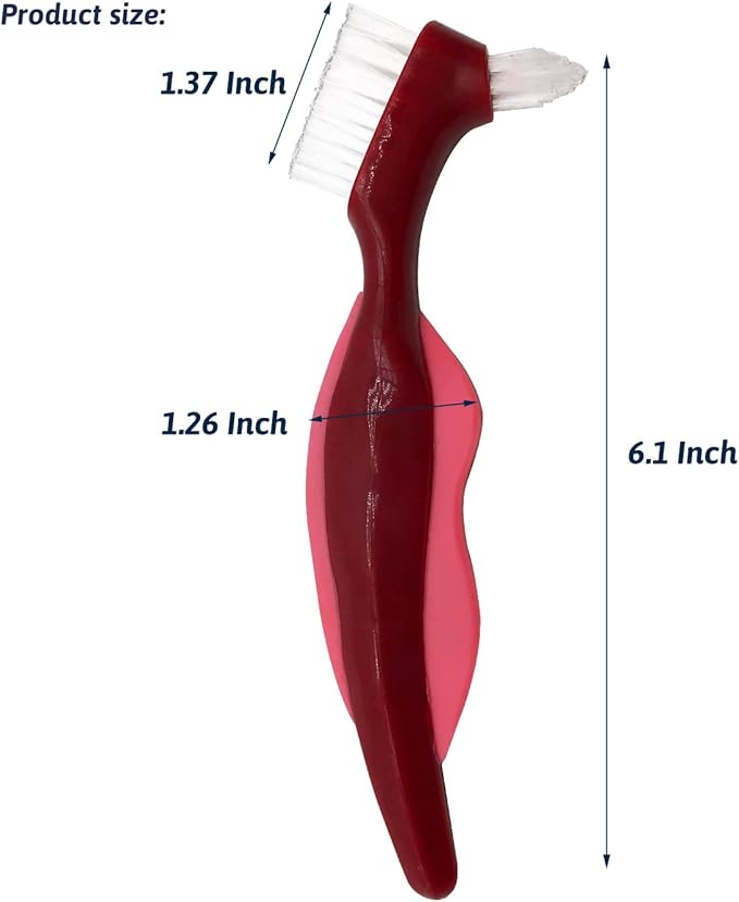 Premium Hard Denture Brush Toothbrush for False Teeth, Multi-Layered Bristles & Portable Denture Double Sided Brush, Denture Care (Pack of 4)