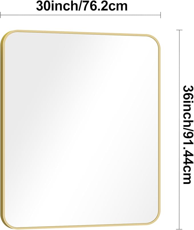 Gold Bathroom Mirror,30x36 inch Wall Mirror for Bathroom Wall Mounted,Round Rectangle Mirror for Bathroom Over Sink,Modern Frame for Home Decor Living Room,Bedroom Entryway,Horizontal/Vertical-StrideForce Fitness