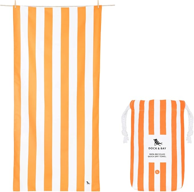 Dock & Bay Beach Towel - Quick Dry, Sand Free - Compact, Lightweight - 100% Recycled - Includes Bag - Cabana - Ipanema Orange - Large (160x90cm, 63x35)-StrideForce Fitness