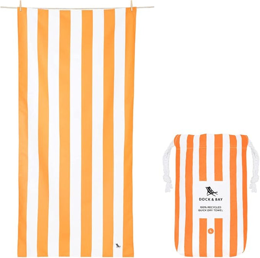 Dock & Bay Beach Towel - Quick Dry, Sand Free - Compact, Lightweight - 100% Recycled - Includes Bag - Cabana - Ipanema Orange - Large (160x90cm, 63x35)-StrideForce Fitness