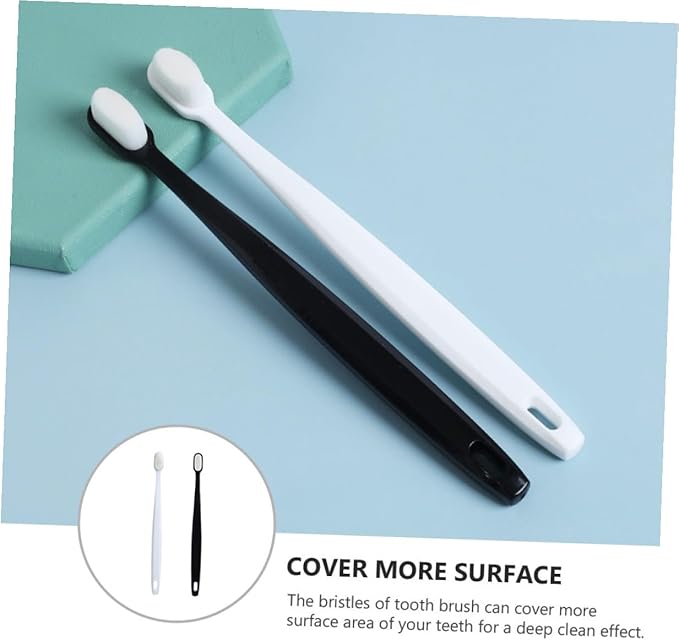 Soft Bristle Toothbrush 2pcs for Adults, Extra Thin Extra Soft Bristles, Gum Care Manual Toothbrush Set with Black and White Handles, Suitable for Sensitive Gums and Couples