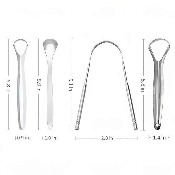Four-person family set Premium Stainless Steel Tongue Scraper Set, 4 Pack Metal Oral Cleaners for Adults, Professional Dental Hygiene Tools, 5.8 Inch Length