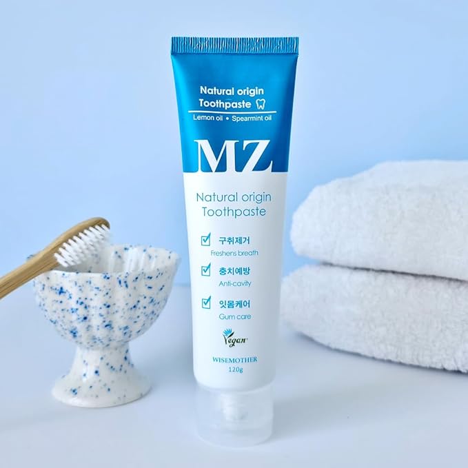 WISEMOTHER MZ Fresh Vegan Toothpaste 2-Pack – Fluoride-Free, SLS-Free Natural Mint Toothpaste with Lemon Oil & Xylitol, 120g Each, Fresh Breath & Healthy-Looking Gums