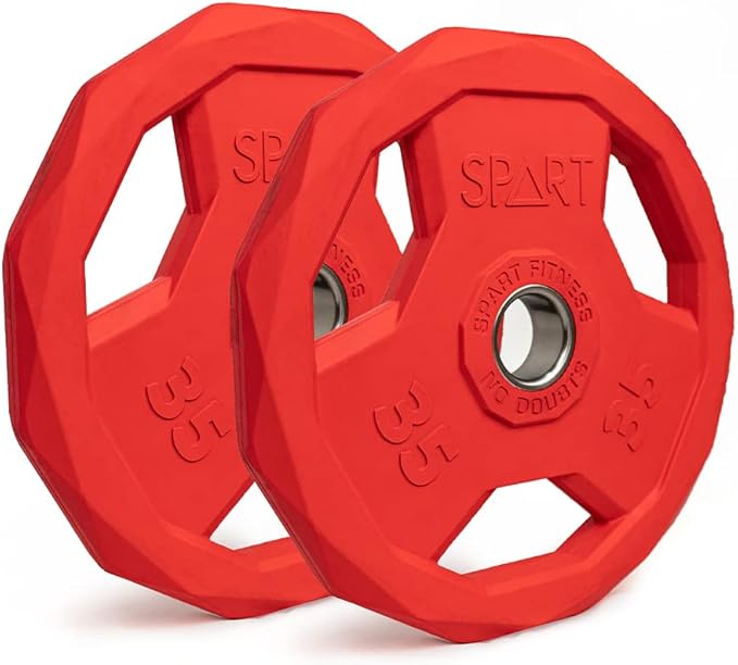 SPART Color Coded Weight Plate 2-Inch Rubber Coated Olympic Grip Plate for Barbell, Solid Cast Iron Weight Plates for Strength Training, Weightlifting, Crossfit, Home Gym, 2.5LB/5LB/10LB/25LB/35LB/45LB, Pair-StrideForce Fitness