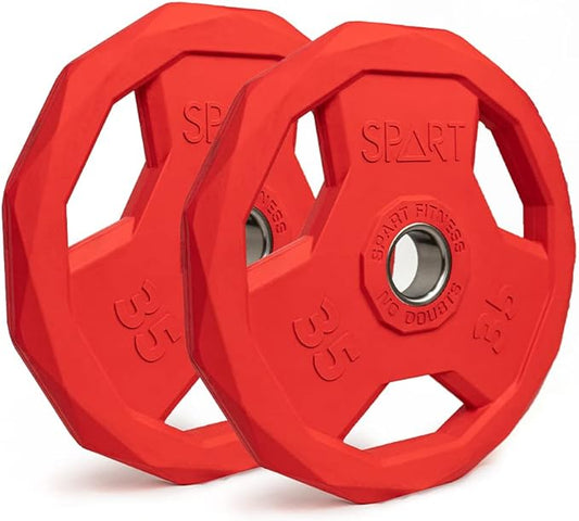 SPART Color Coded Weight Plate 2-Inch Rubber Coated Olympic Grip Plate for Barbell, Solid Cast Iron Weight Plates for Strength Training, Weightlifting, Crossfit, Home Gym, 2.5LB/5LB/10LB/25LB/35LB/45LB, Pair-StrideForce Fitness