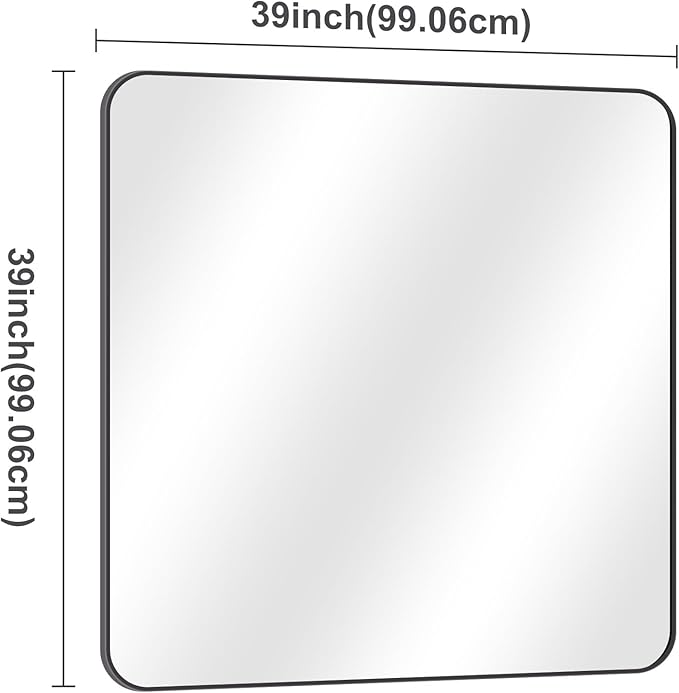 39" x 39"Bathroom Mirror, Matte Black Wall Mirror with Metal Frame, Decorative Rectangular Vanity Mirror for Bedroom Bathroom Living Room Entryway (Horizontal/Vertical)-StrideForce Fitness