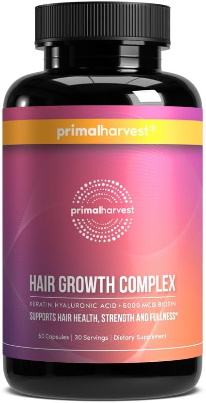 Primal Harvest Hair Growth Vitamins, Hair Growth for Women & Men - 60 Hair Growth Pills, Natural Hair Thickening Products for w/Biotin & Zinc - Hair Supplement, Regrowth Hair Vitamins-StrideForce Fitness