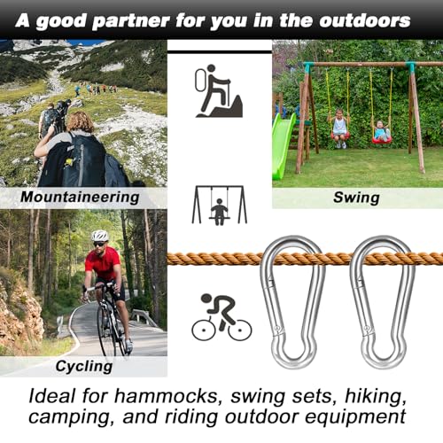 200 PCS 2'' Spring Snap Hook Carabiner, M5 3/16 Inch Galvanized Silver Steel Small Carabiner Clip, 220LBS Holding Capacity Quick Link Clip Keychain for Hammock Dog Leash & Camping Gym-StrideForce Fitness