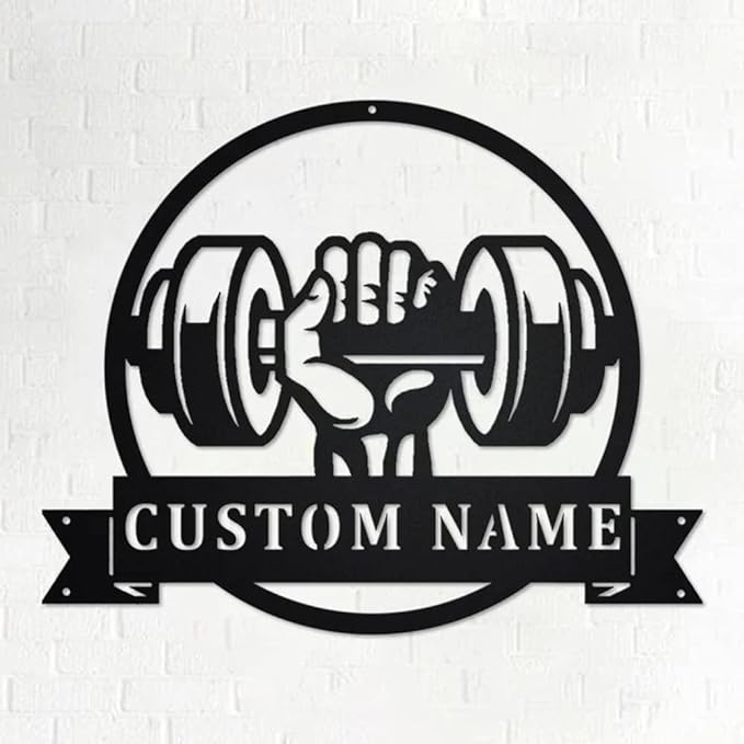 Personalized Metal Gym Sign - Custom Name Barbell Dumbbell Laser Cut Weightlifting Exercise Wall Decor-StrideForce Fitness
