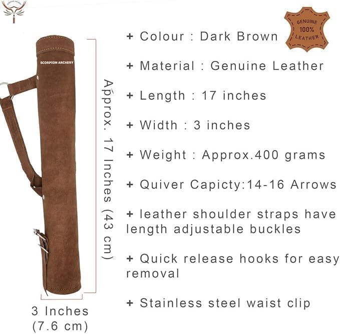 Traditional Back Quiver Bow Arrow Holder Handmade Leather Quiver Lightweight & Comfortable Gift for him Aniversary Gift-StrideForce Fitness