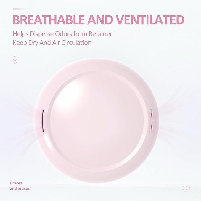 Retainer Case with Mirror,Slim Aligner Case with Vent Holes,Cute Dental Brace Box with Retainer Removal Tool and Brush (Pink)