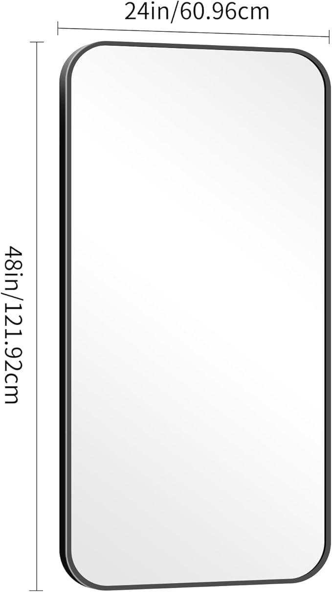 24" x 48"Bathroom Mirror, Matte Black Wall Mirror with Metal Frame, Decorative Rectangular Vanity Mirror for Bedroom Bathroom Living Room Entryway (Horizontal/Vertical)-StrideForce Fitness