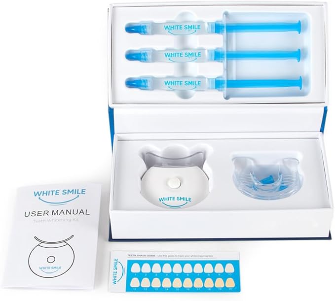 WHITE SMILE Teeth Whitening Kit, LED Light System, 35% Carbamide Peroxide 3 Gel Syringes, 10-Minute Treatment, Non-Sensitive Formula