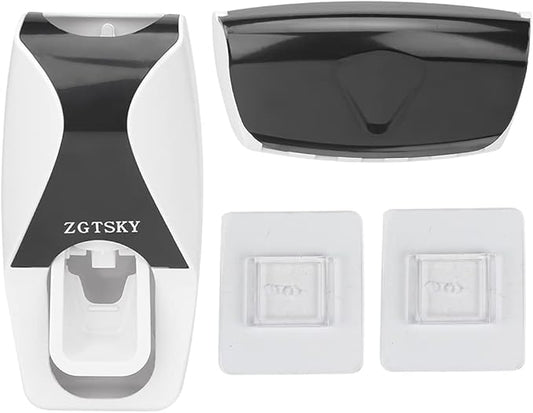 Wall Mounted Toothbrush Toothpaste Holder, ABS Automatic Toothpaste Squeezer Dispenser for Home, Hotel Washroom Bathroom(Black)