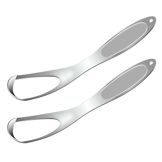 Omnia Medical Grade Tongue Scraper | 2 Pcs Stainless Steel Tongue Cleaner, Metal Tongue Scraper with Travel Bag | Tongue Scrubber for Bad Breath