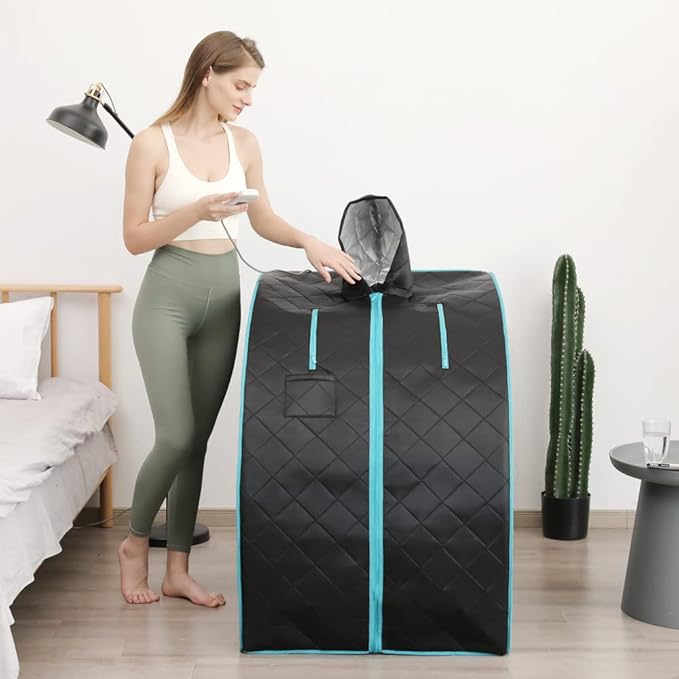 Smartmak Far Infrared Sauna with Hat, Portable Personal Full Body Home SPA Tent, Separate Heating Foot Pad and Portable Upgraded Chair- Green Border-StrideForce Fitness