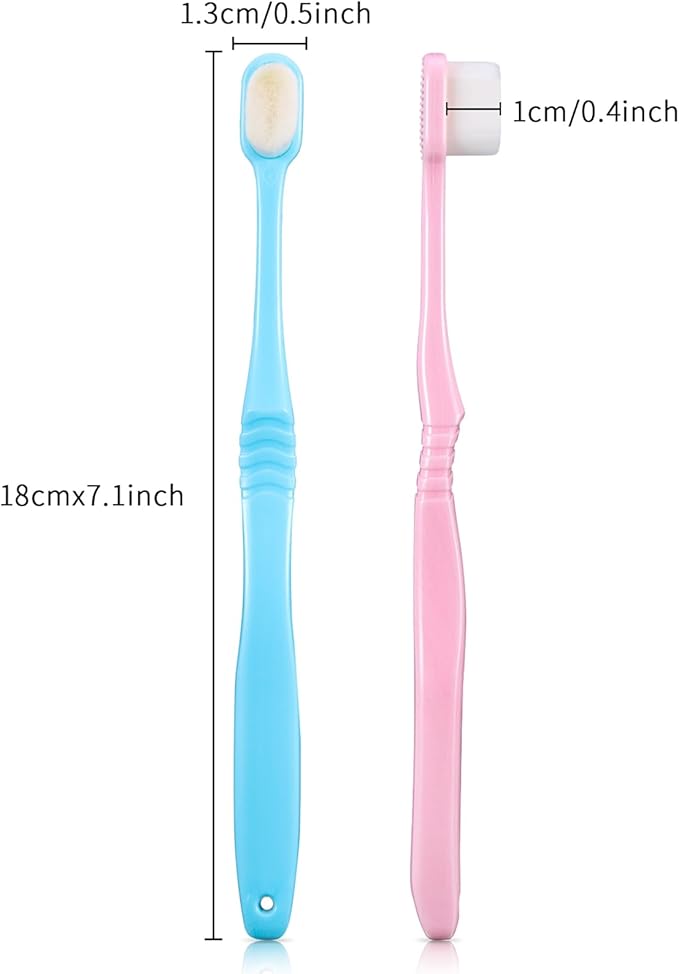 Boao 4 Pieces Extra Soft Toothbrushes Micro Nano Manual Toothbrush for Sensitive Gums with 20,000 Extra Soft Bristles for Fragile Gums Adult Kid Children (Blue, Pink)