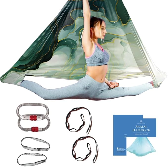 Aerial Silk Yoga Hammock & Swing for Home, Inversion Exercises, Starter Kit for All Levels - Durable with Extension Straps, Carabiners, and Pose Guide-StrideForce Fitness