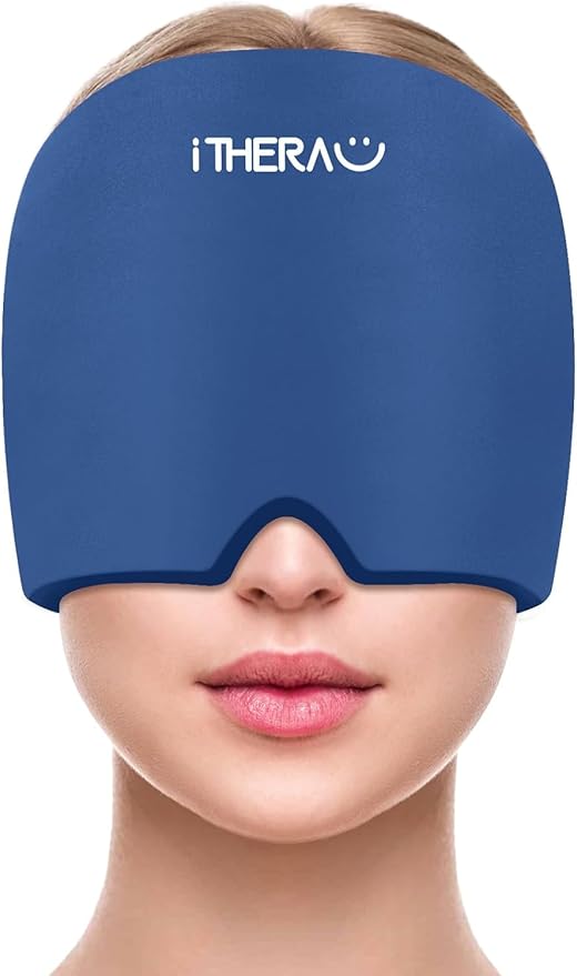 iTHERAU Migraine Relief Cap，Migraine Ice Head Wrap，Headache Ice Hat，Cold Therapy Headache Relief Cap for Migraine Eyes Mask Dark Blue Headache Ice Pack Stress Relief-StrideForce Fitness