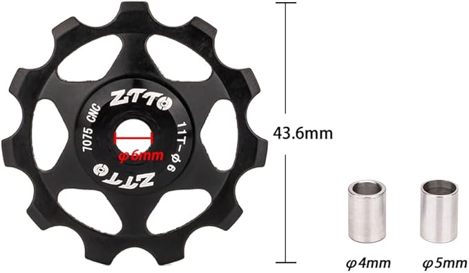 ZTTO Guide Pulley Bike Rear Derailleur Pulley Wheels, Colorful Aluminum Alloy 11T 13T CNC Road Bike Guide Roller Bicycle Derailleur 4mm 5mm 6mm for MTB, Road Bike-StrideForce Fitness