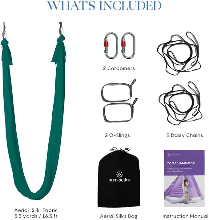 Aerial Silk Yoga Hammock & Swing for Home, Inversion Exercises, Starter Kit for All Levels - Durable with Extension Straps, Carabiners, and Pose Guide-StrideForce Fitness