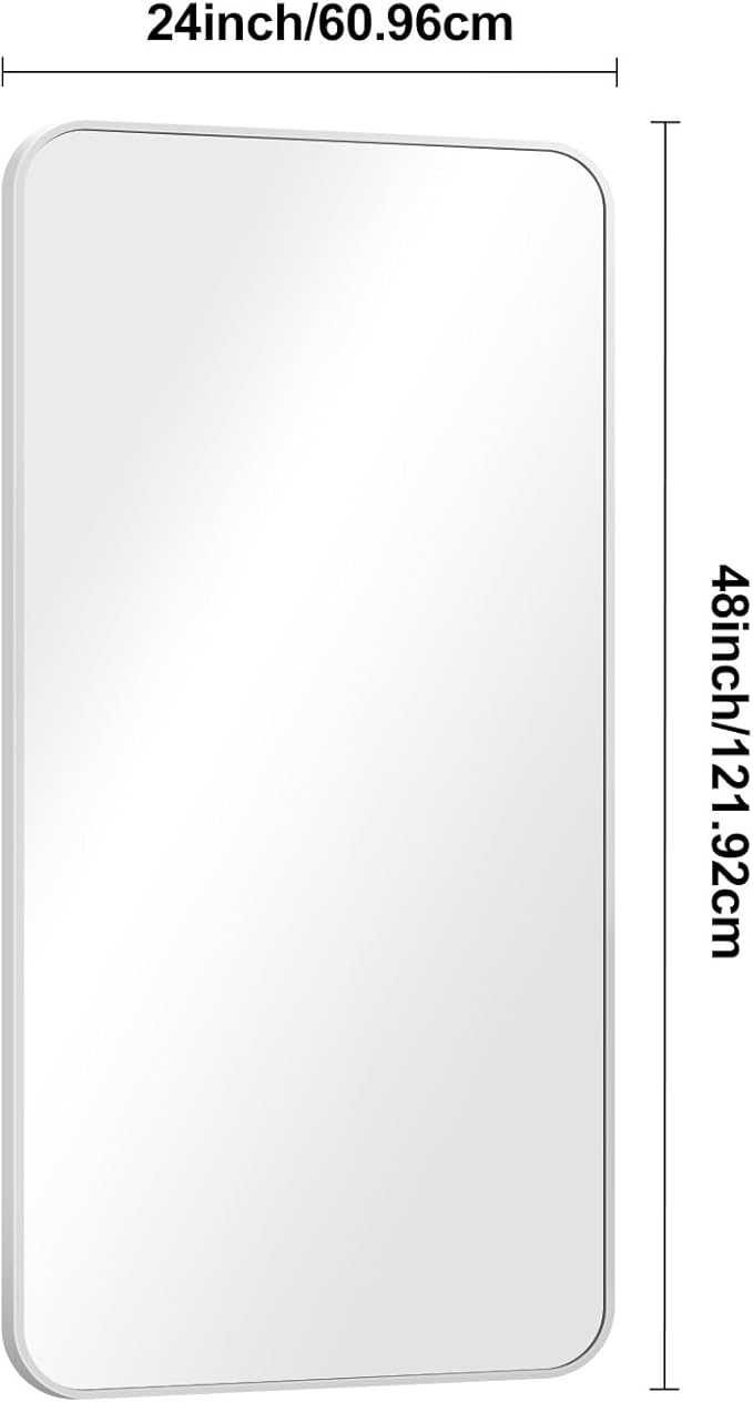 Silver Bathroom Mirror,24x48 inch Wall Mirror for Bathroom Wall Mounted,Rectangle Mirror for Bathroom Over Sink,Modern Frame Round Corner for Living Room,Bedroom Entryway,Horizontal/Vertical-StrideForce Fitness