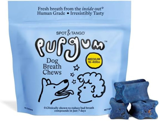 Spot & Tango PupGum Dog Dental Chews for Fresh Breath & Teeth Cleaning – Clinically Proven Plaque & Tartar Control – Human-Grade, Vet-Developed Dental Care Treats for Dogs 16-40lbs – Made in USA