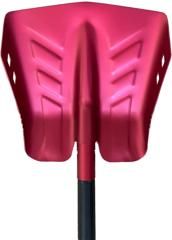 Emergency Snow Shovel with Saw - Converts from Dig to Chop/Hoe Mode Portable for Snowmobiles, Skiing, Backcountry, Avalanche Rescue Winter Survival Gear Car, Camping T6 Aluminum, Red-StrideForce Fitness