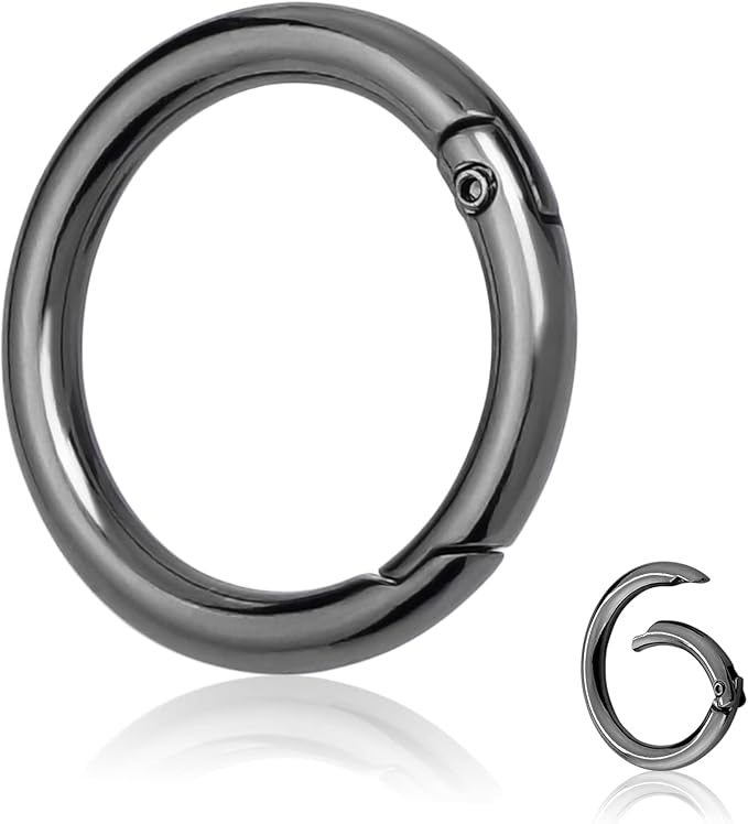 10Pack 1 Inch Metal Spring O Rings Clip Keychain, Round Carabiner Clips Keyrings Snap Hook Buckle, Purse Shoulder Bag Chain Rings Clip Replacement Paracord Keychain Lanyard Leather DIY Crafts (Black)-StrideForce Fitness