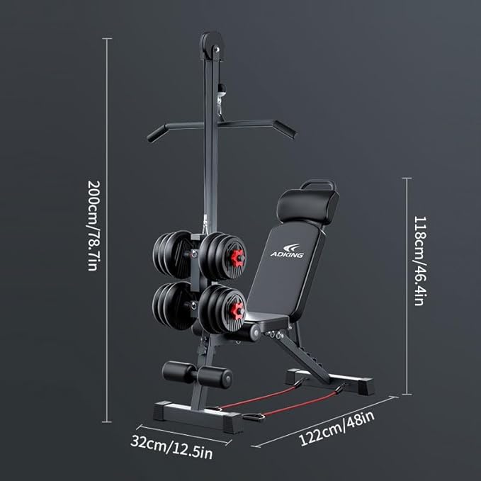 12-in-1 Multi-Functional Home Gym Workout Bench–High/Low Pulley System, Sit-Up Bench, LAT Pull-Down,Leg Developer,Adjustable Strength Training Equipment for Full-Body Fitness-StrideForce Fitness