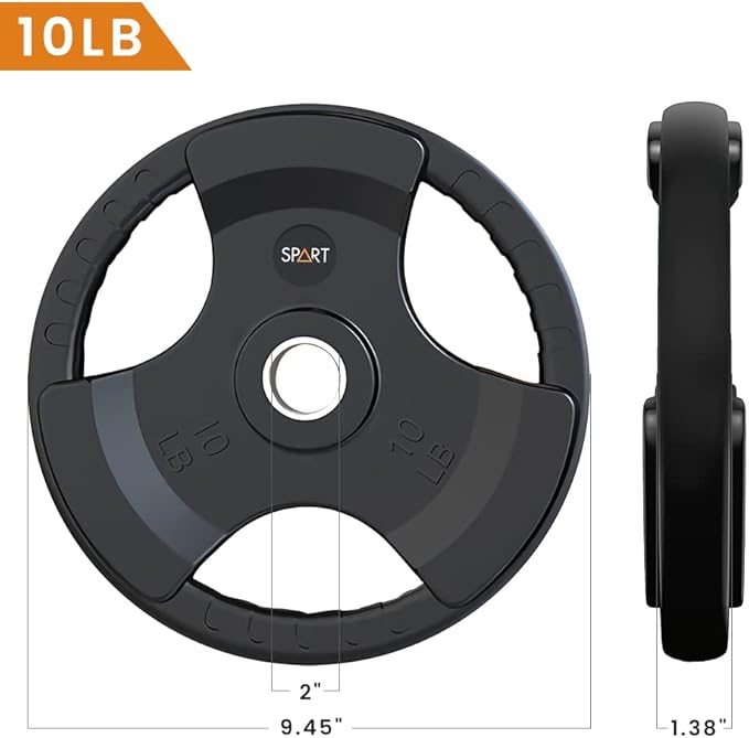 SPART Weight Plate 2-Inch Rubber Coated Olympic Grip Plate for Barbell,Solid Cast Iron Weight Plates in Pairs or Single for Strength Training,Weightlifting,Crossfit,Home Gym(5LB/10LB/25LB/35LB/45LB)-StrideForce Fitness