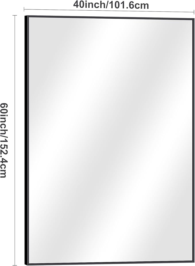 Black Bathroom Mirror for Wall, 60x40 Inch Rectangle Mirrors with Metal Frame, Modern Vanity Wall Mirror Decor for Entryway Hangs, Bathroom Living Room Horizontal or Vertical-StrideForce Fitness