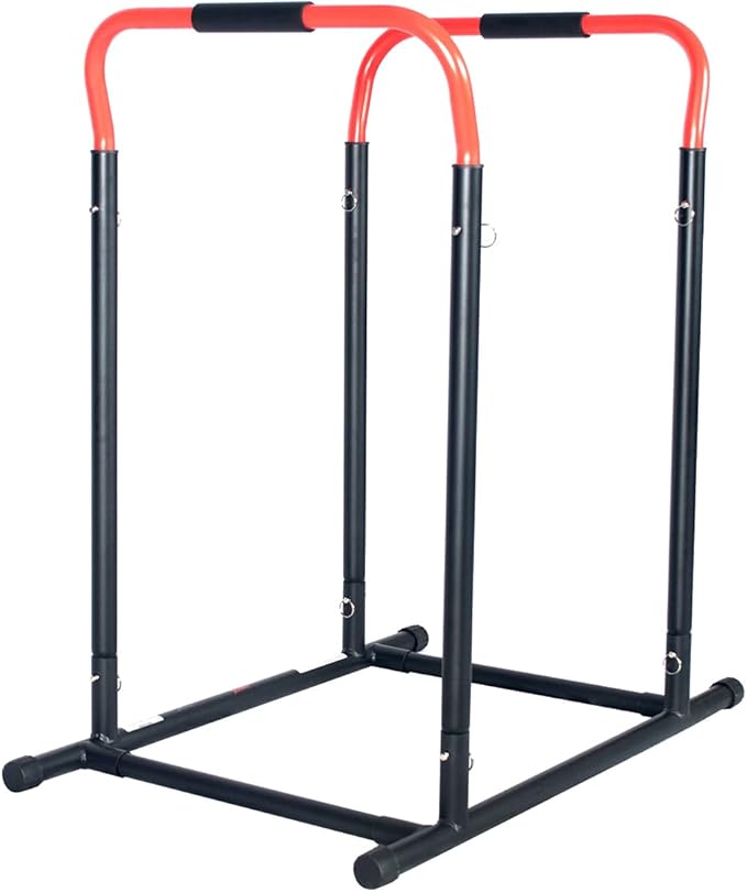 Sunny Health & Fitness Power Tower, Dip Bar, Push-Up & Pull Up Assisting Parallette Station w Optional Rock Climbing Grip Trainer-StrideForce Fitness