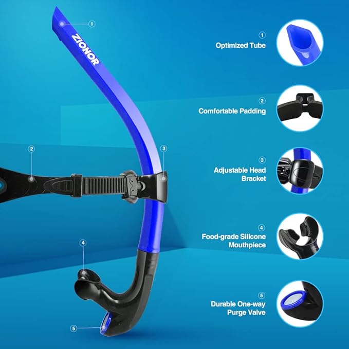 ZIONOR Snorkel Lap Swimming Swimmer Training Diving Snorkeling Comfortable Mouthpiece One-Way Purge Valve for Pool Open Water-StrideForce Fitness