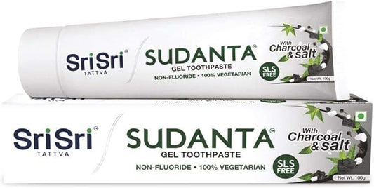 Sri Sri TATTVA Sudanta Activated Charcoal Toothpaste Gel for Teeth Whitening, Healthy Gums and Fresh Breath - All Natural Fluoride Free Toothpaste for Oral Care Without Causing Sensitivity (100g)