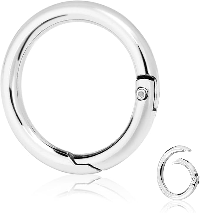 10Pack 1 Inch Metal Spring O Rings Clip Keychain, Round Carabiner Clips Keyrings Snap Hook Buckle, Purse Shoulder Bag Chain Rings Clip Replacement Paracord Keychain Lanyard Leather DIY Crafts (Silver)-StrideForce Fitness
