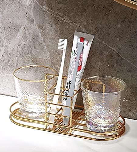 Toothbrush Holder with Cup Holder Electric Toothbrush Toothpaste Holder, Stainless Steel Bathroom Stand or Wall-Mounted Gold