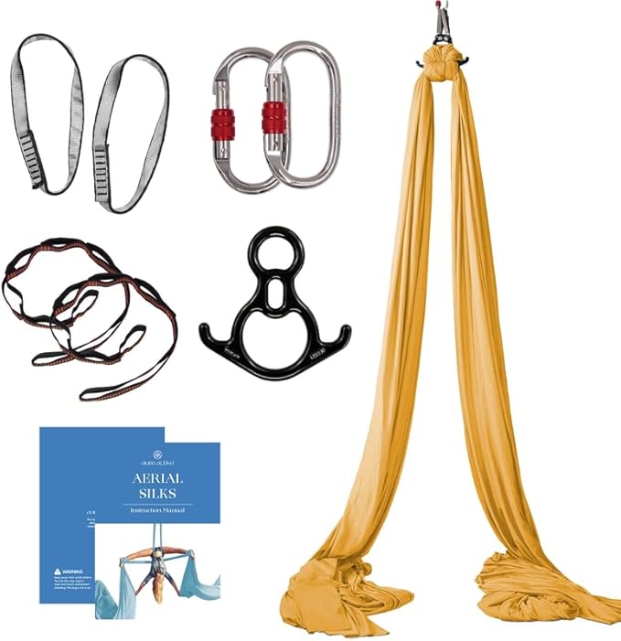 Aerial Silks Starter Kit - Durable 9 Yards of Aerial Yoga Hammock with Hardware & Guide - Aerial Swing for Acrobatic Flying Yoga & All Levels (Aerial Rigging Point Up to 13ft)-StrideForce Fitness