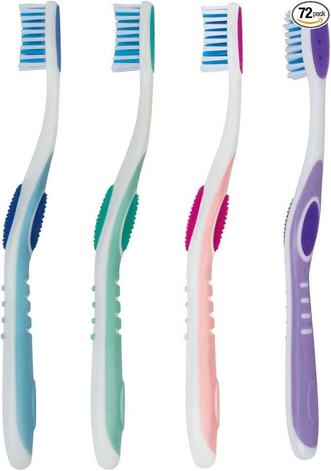 SmartSmile Adult Toothbrushes w Tongue Cleaner - 72 pcs Individually Wrapped - Assorted Colors - Soft Bristles - Dentist Patient Donation Bulk