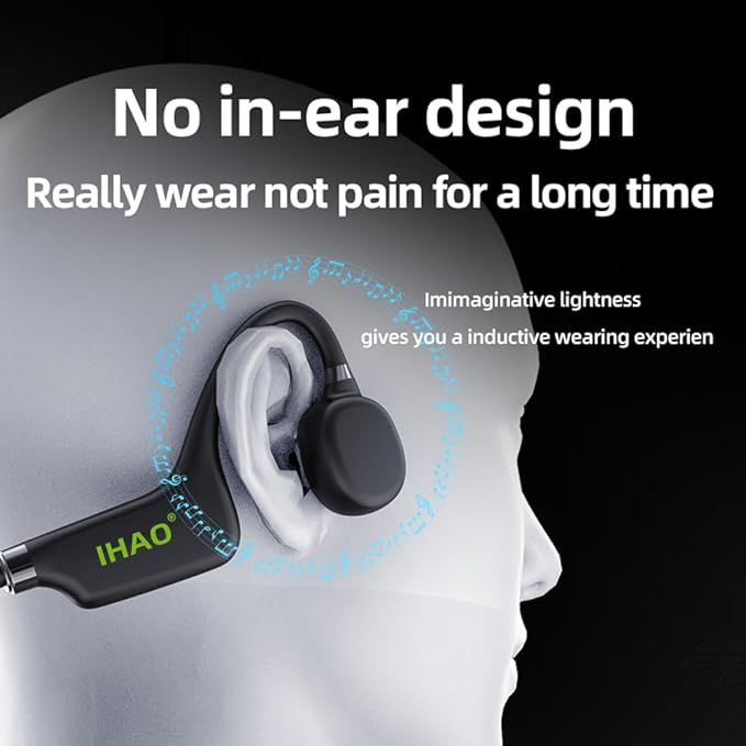 IHAO True Bone Conduction Headphones Open Ear Headset Able to be a MP3 Player with Micro Disk Stereo Bluetooth Earphone for Driving Bicycling Running Skiing-StrideForce Fitness