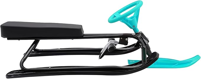 Snow Racer Sled, Ski Sled Slider Board with Steering Wheel, Twin Brakes, Anti-Slip Pedal, Snow Sled for Kids-StrideForce Fitness