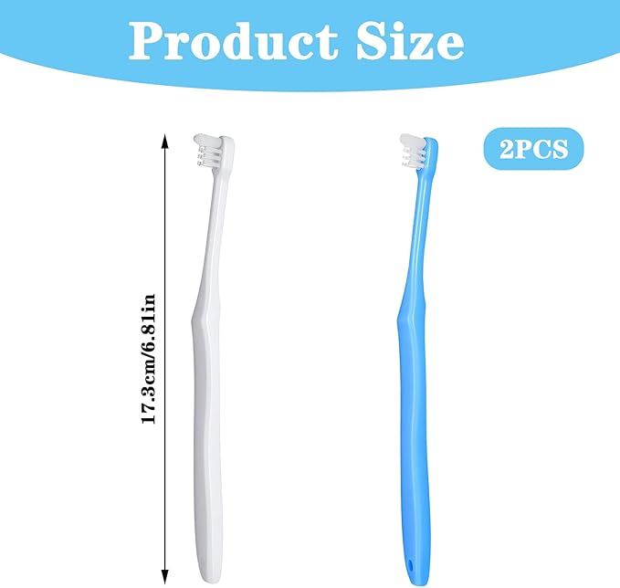 2Pcs End Tuft Toothbrush, Soft Wisdom Toothbrush for Adult, End Tapered Orthodontic Tooth Brush for Periodontal, Interdental Interspace, Dental Detail Cleaning (Blue White)