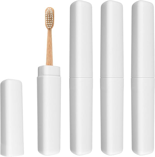 uxcell 4Pcs Travel Toothbrush Case, 8.27 x 1.38 Portable Travel Toothbrush Holder, Plastic Toothpaste Container for Bathroom, Gym, Business Trip, Camping, Beige