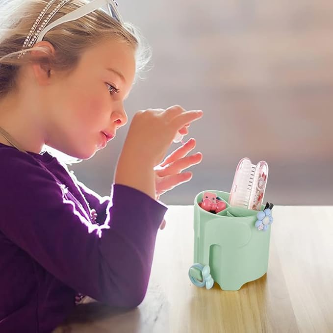 Kids Toothbrush Holder, Cute Elephant Toothbrush Holders for Toddler, Toothbrush Toothpaste Holder for Bathroom, Toothbrush Organizer with 3 Slots and a Hook, Green